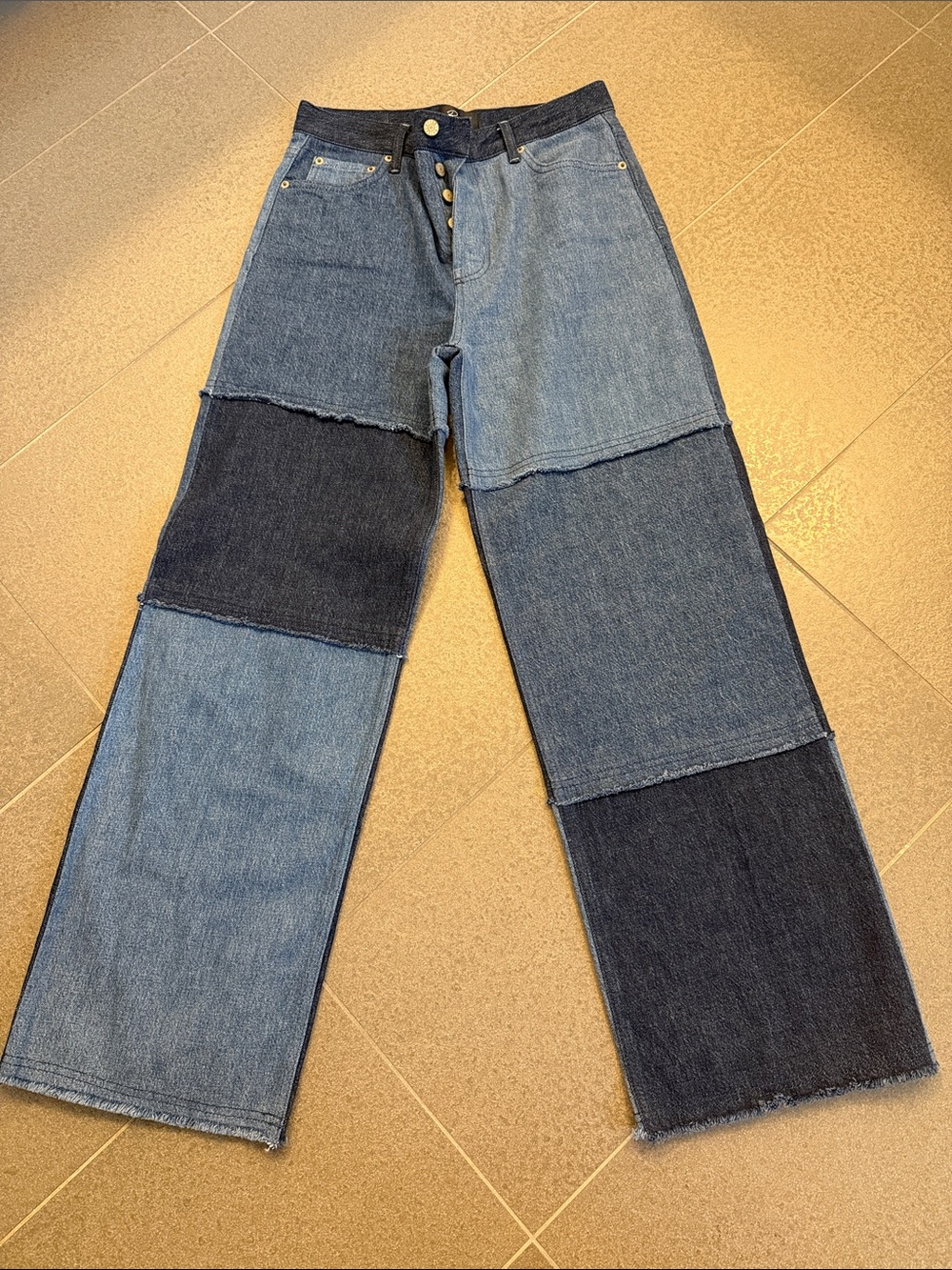 Rails Patchwork Wide-Leg Jeans - Two-Tone Blue